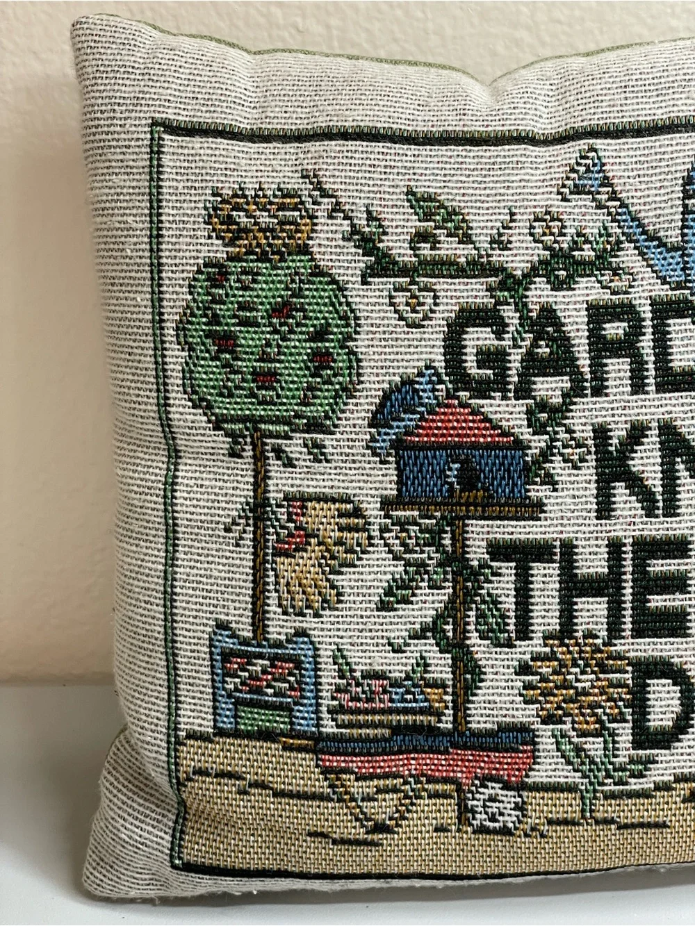 Vintage 90s Tapestry Gardeners Know The Best Dirt Throw Pillow 12x9 Cottagecore